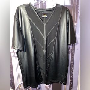 Wet look mesh & PVC stretch short sleave fetish wear T-shirt XXXL
